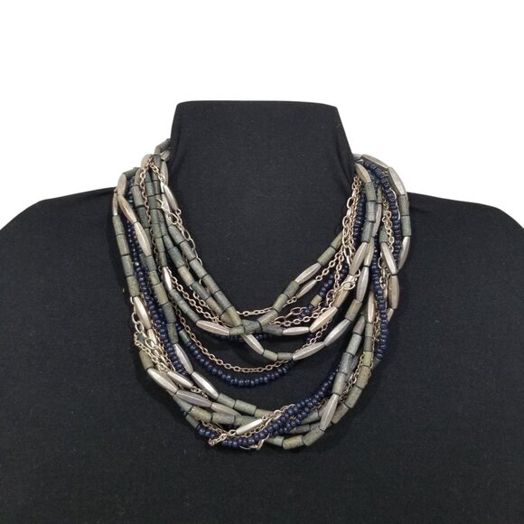 Chico's Rope & Choker Necklace 9 Strands of Beads and Chain - Picture 2 of 10